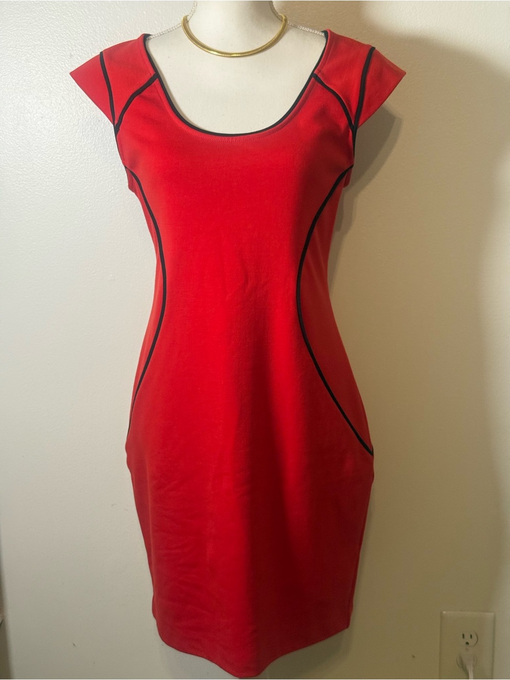 Express Red Midi Dress with Black Piping